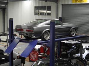 shelby car in mechanic shed premises