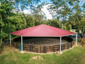 covered horse arena red roof